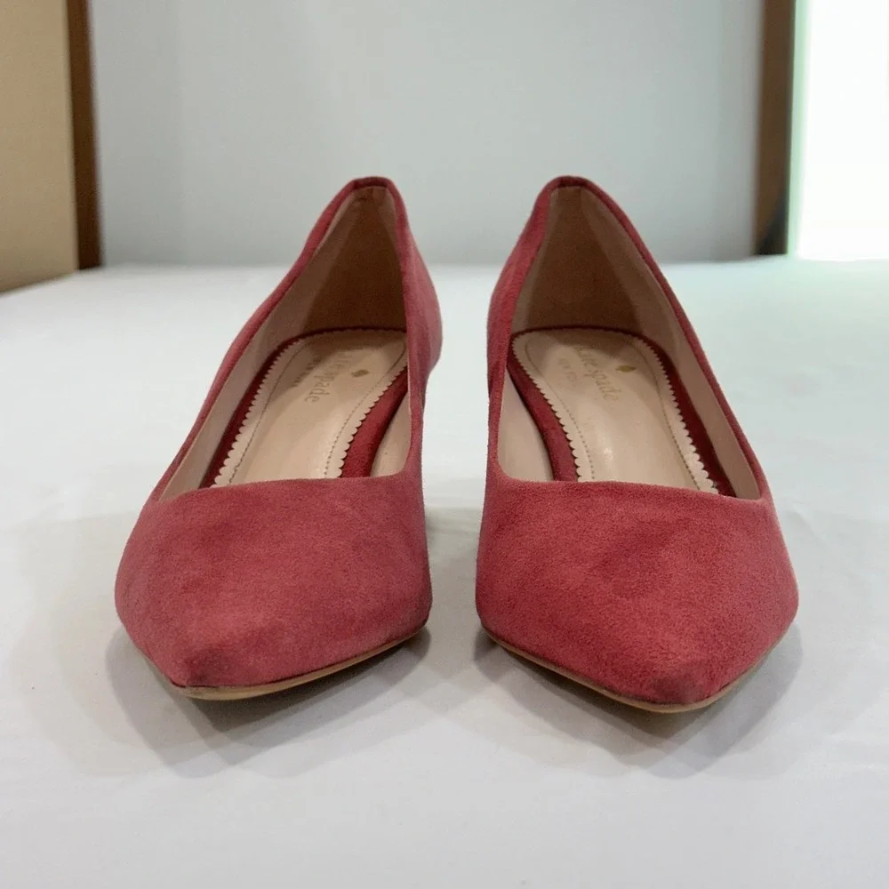 Kate Spade Moulin Pumps Womens 8.5B Pink Suede Block Heel | Classic Professional